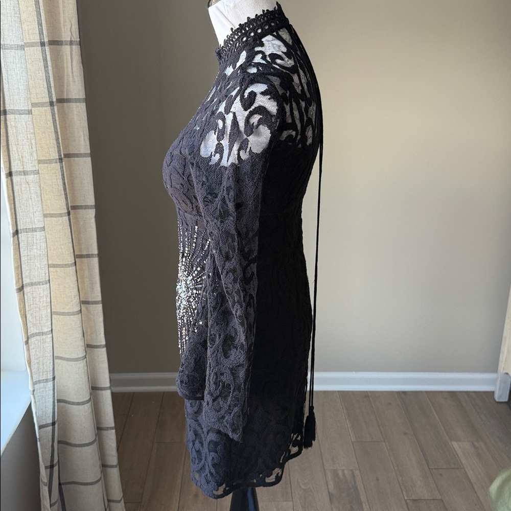 Free People Black Lace Mini Dress with Starburst Details - Picture 10 of 15
